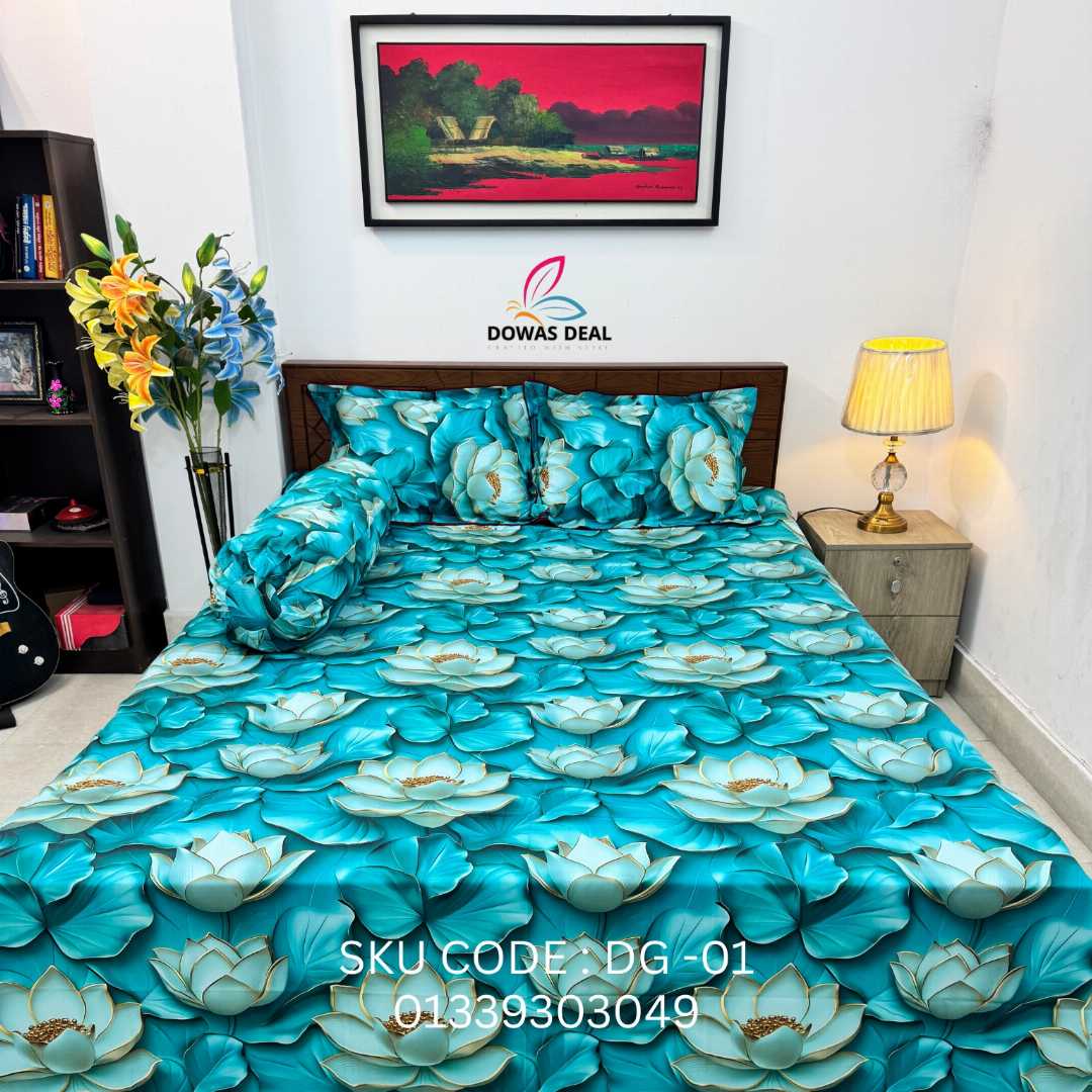 Digital, 3D, Printed, Shatin, Cotton Panel, Bed, Sheet
