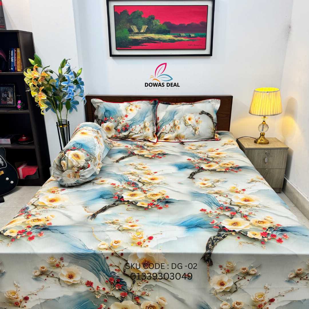 Digital, 3D, Printed, Shatin, Cotton Panel, Bed, Sheet