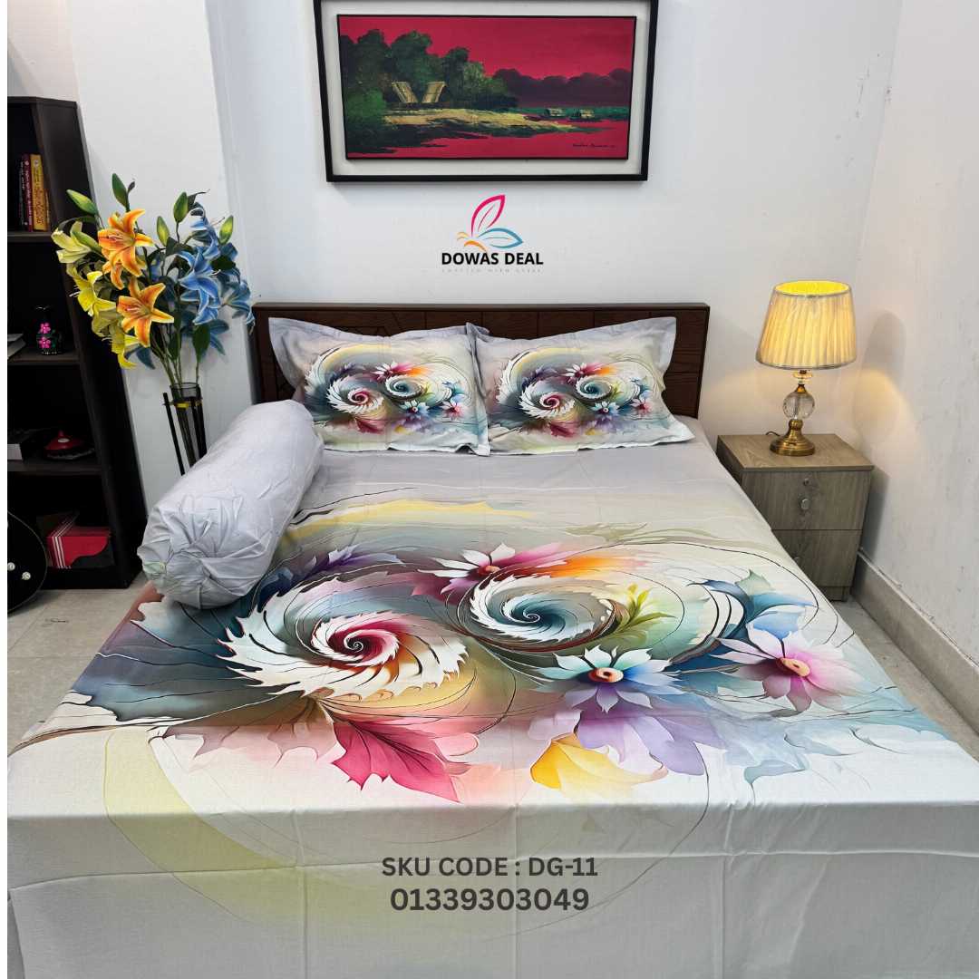 Digital, 3D, Printed, Shatin, Cotton Panel, Bed, Sheet